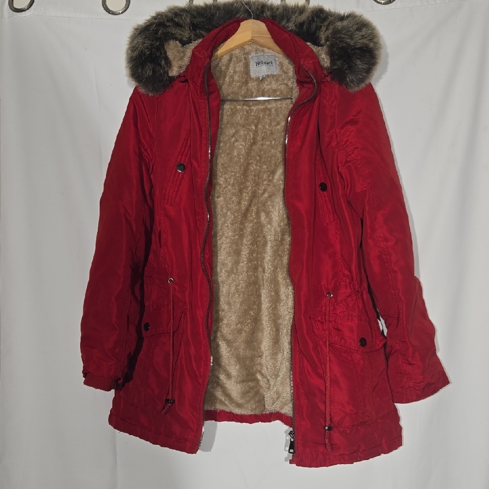 Red Parka Faur Fur Lined Fall Winter Jacket Size Large